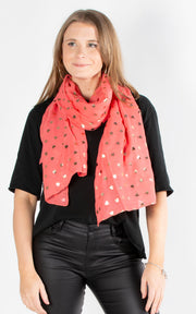 Foil Hearts Scarf | Coral