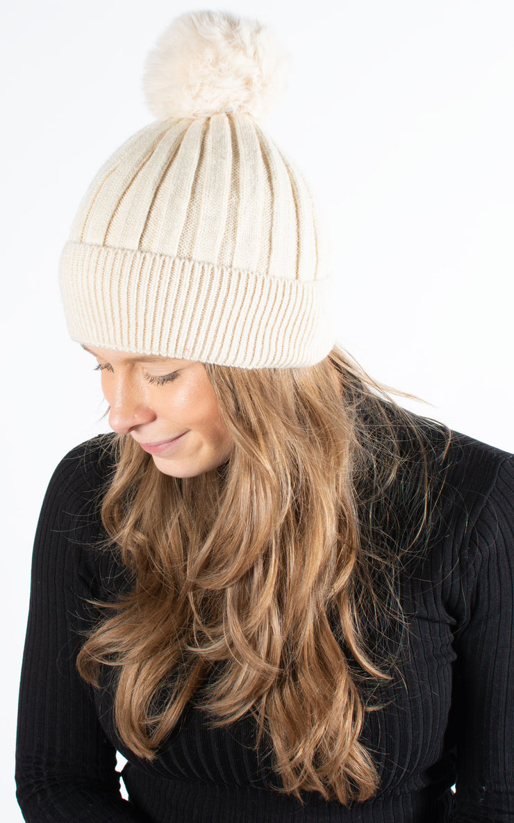 Hat | Knitted Stripe |  Beige