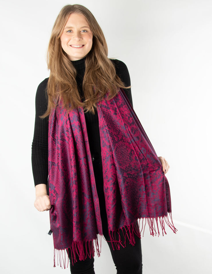 Hot Pink And Navy Snake Print Patterned Pashmina