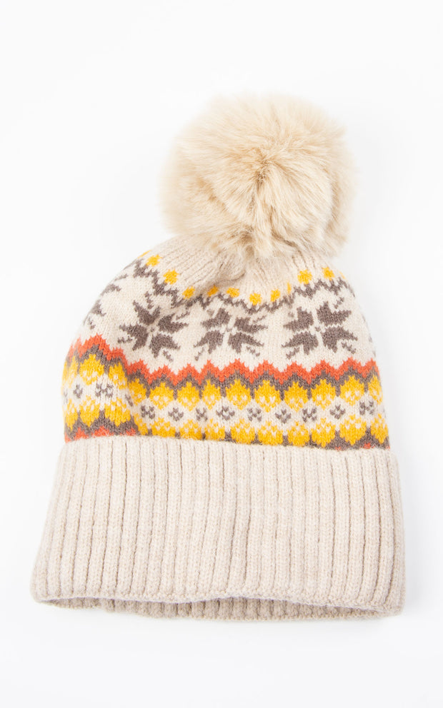 Knitted Hat: Patterned | Beige
