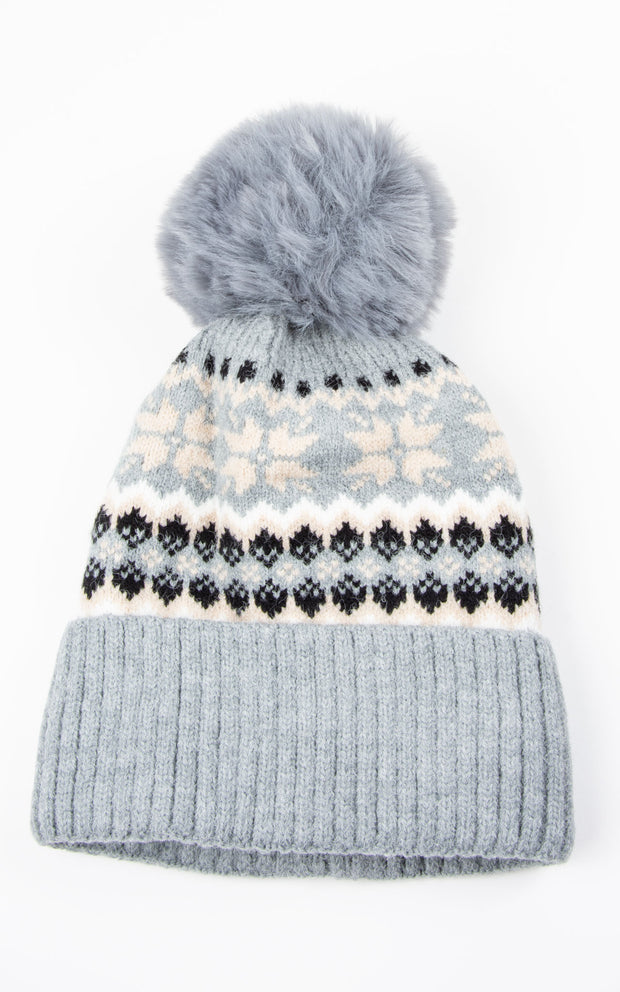 Knitted Hat: Patterned | Light Grey