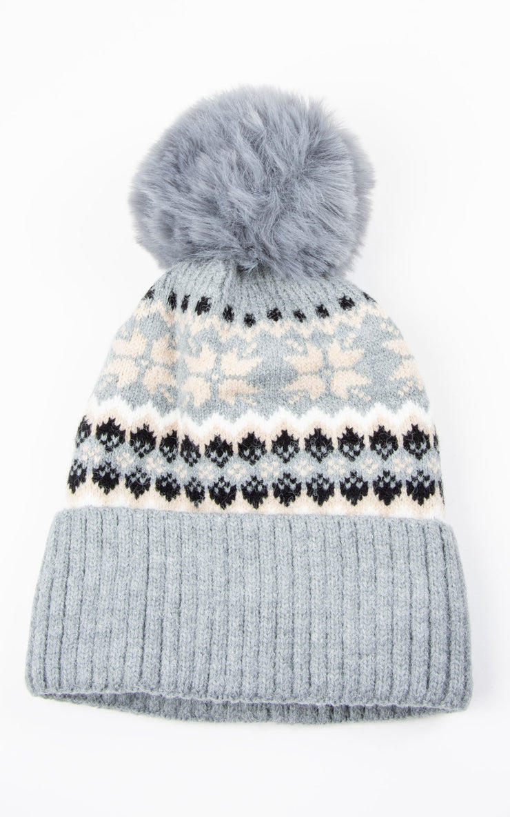 Knitted Hat: Patterned | Light Grey