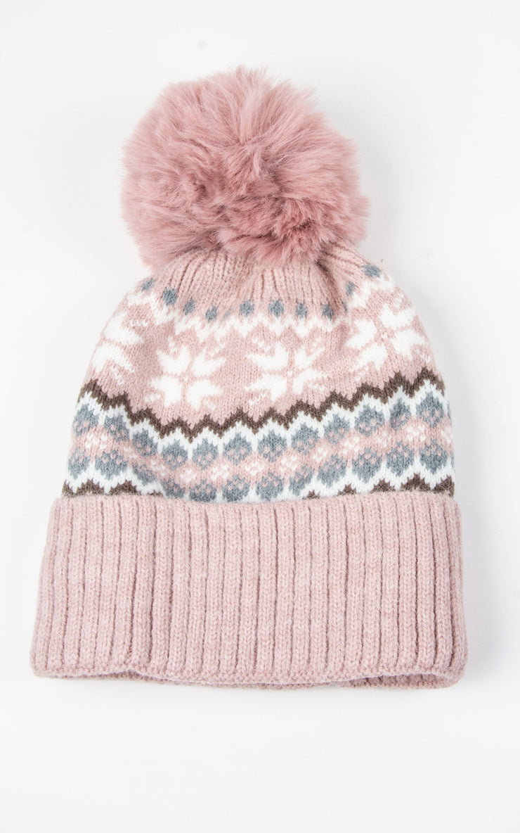 Knitted Hat: Patterned | Pink