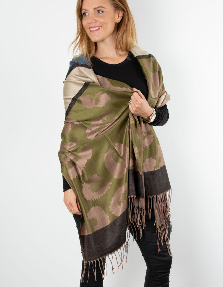 Ladies Scarf Khaki Leopard Print Scarf Ready Stock Tudung Printed