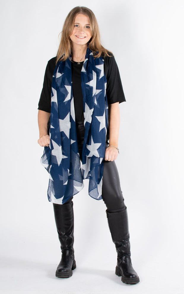 Large Star Print Scarf | Navy