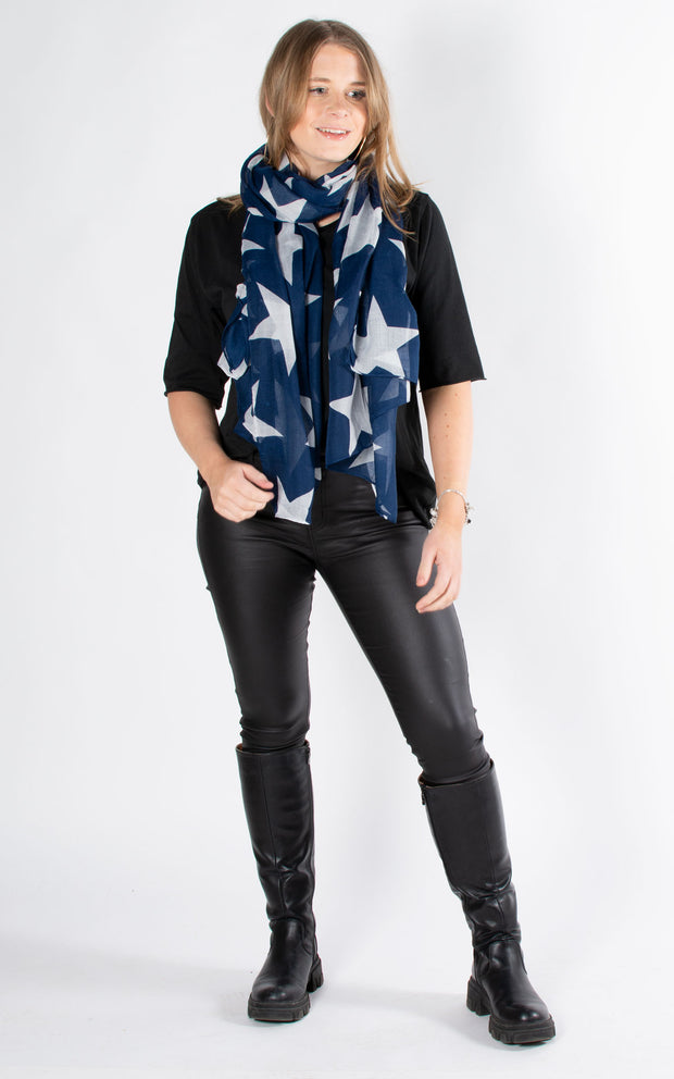 Large Star Print Scarf | Navy