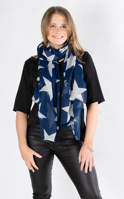 Large Star Print Scarf | Navy