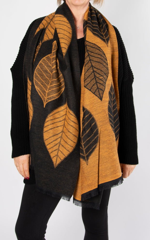 Leaf Print Reversible | Pashmina | Orange