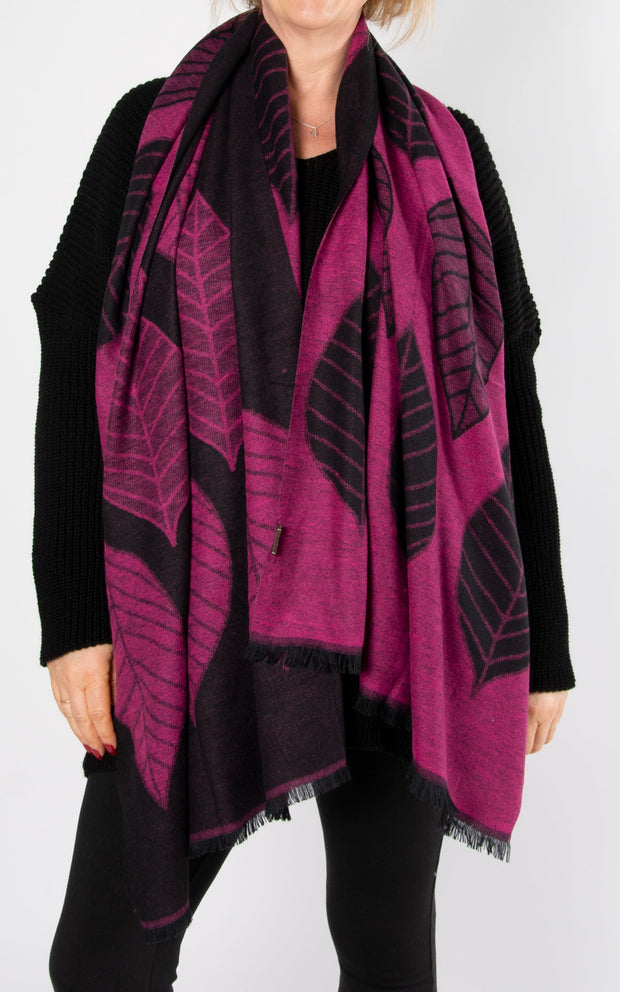 Leaf Print Reversible | Pashmina | Pink