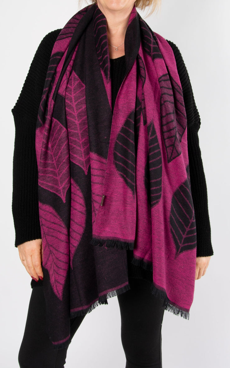Leaf Print Reversible | Pashmina | Pink