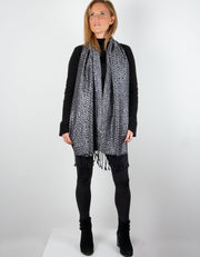 Image showing a Leopard Print Pattern Pashmina Black And Silver