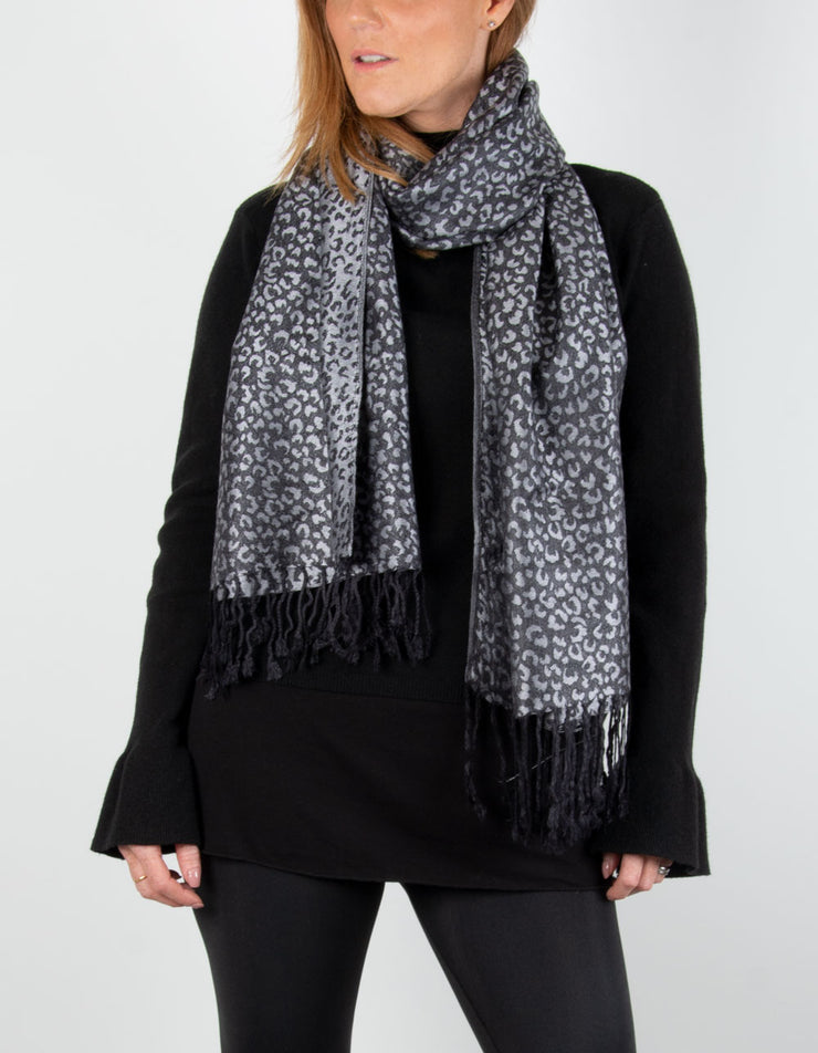 Image showing a Leopard Print Pattern Pashmina Black And Silver