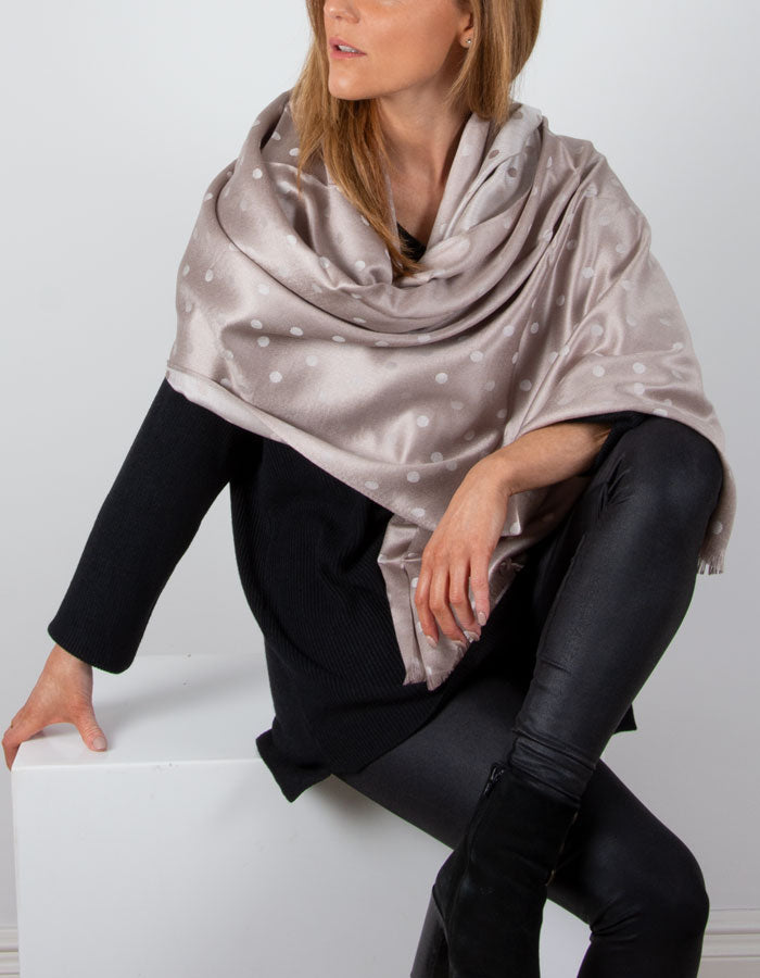 Light Bronze And Silver Polka Dot Pashmina