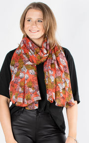 Little Town Print Scarf | Coral & Green
