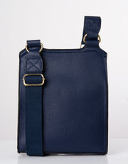 An image showing a navy coloured messenger bag.
