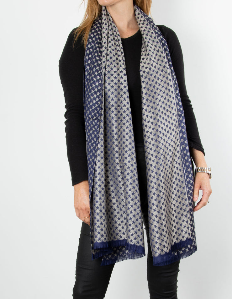 Navy Star Print Patterned Pashmina