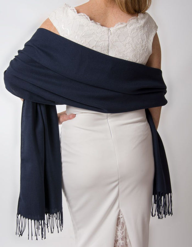 an image showing a navy blue wedding pashmina