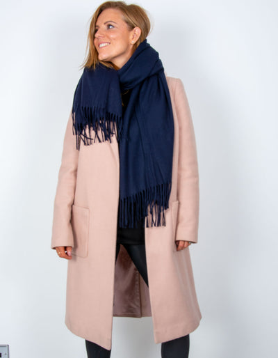 an image showing a navy blanket scarf