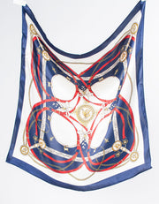 Navy & Red Chain Print Square Silk Scarf