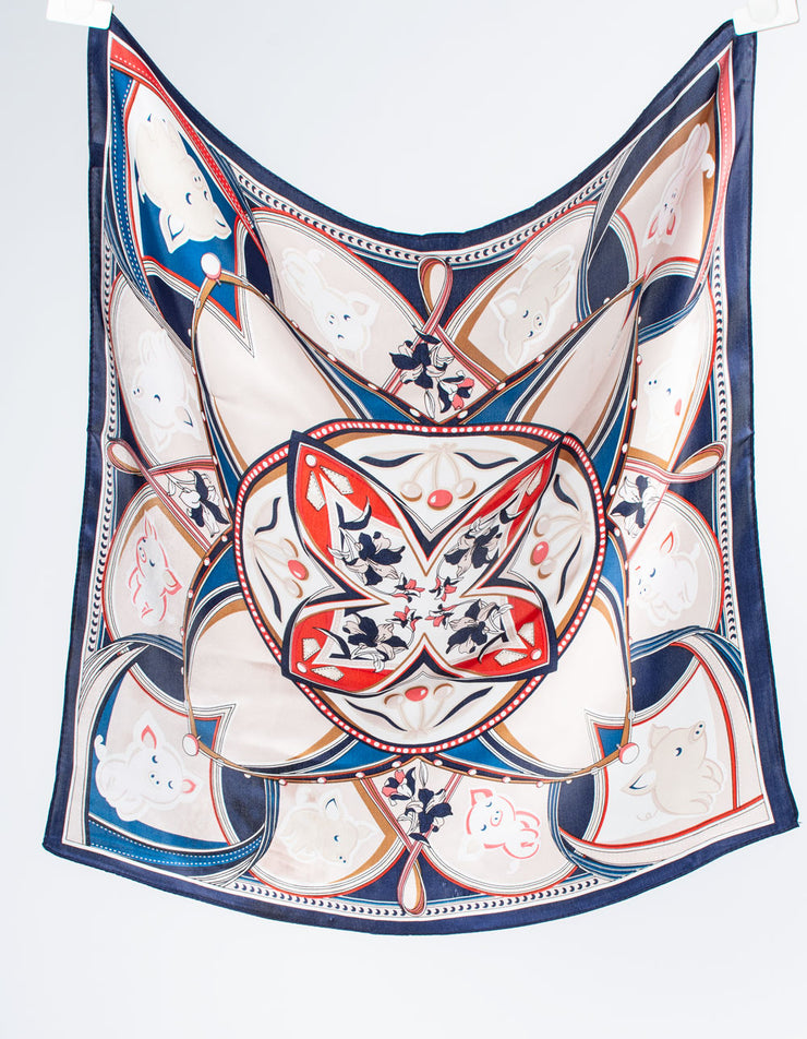 Navy & Red Piglet Square Silk Scarf