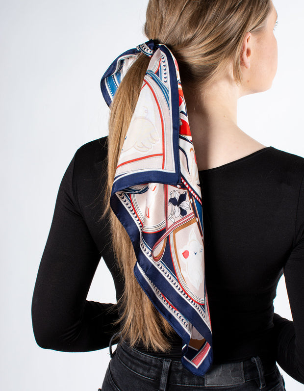 Navy & Red Piglet Square Silk Scarf