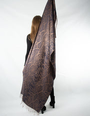 Navy and Bronze Snake Print Patterned Pashmina