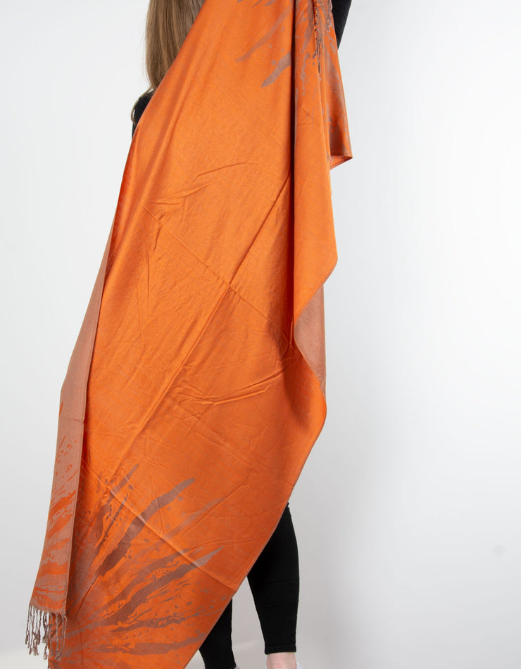 Orange And Bronze Splash Patterned Pashmina