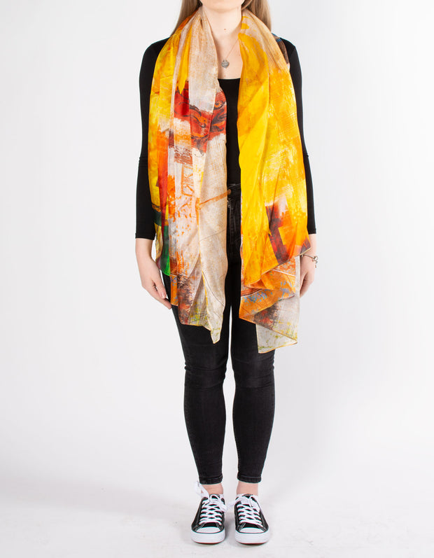 Orange Abstract Silk Scarf