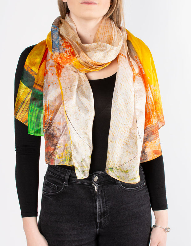 Orange Abstract Silk Scarf