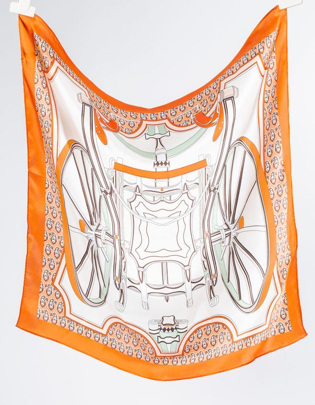 Orange Coach Print Square Silk Scarf