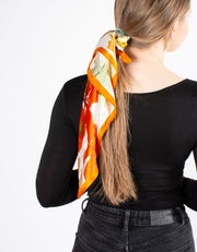Orange Watercolour Flowers Square Silk Scarf