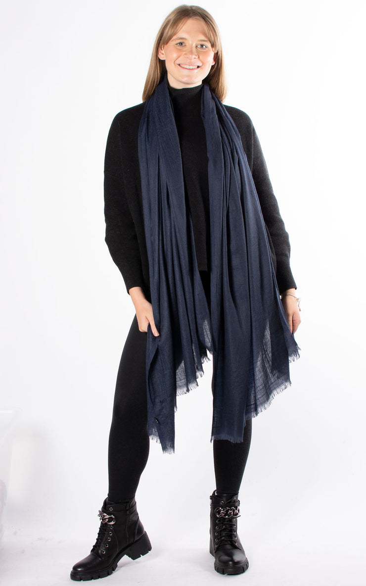 Oversized Pashmina Shawl Wrap Scarf - Navy