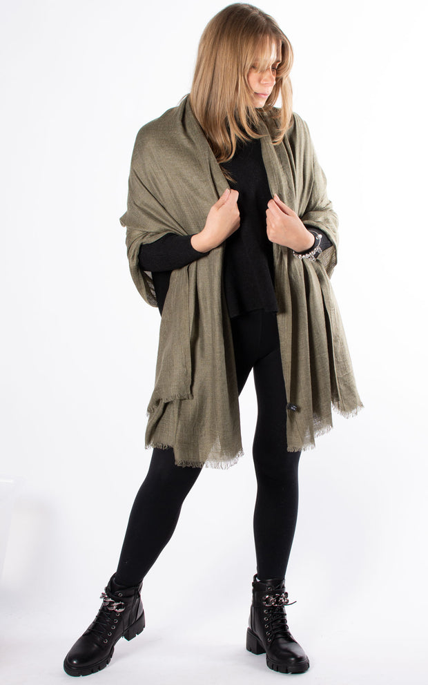 Oversized Pashmina Shawl Wrap Scarf - Olive Green