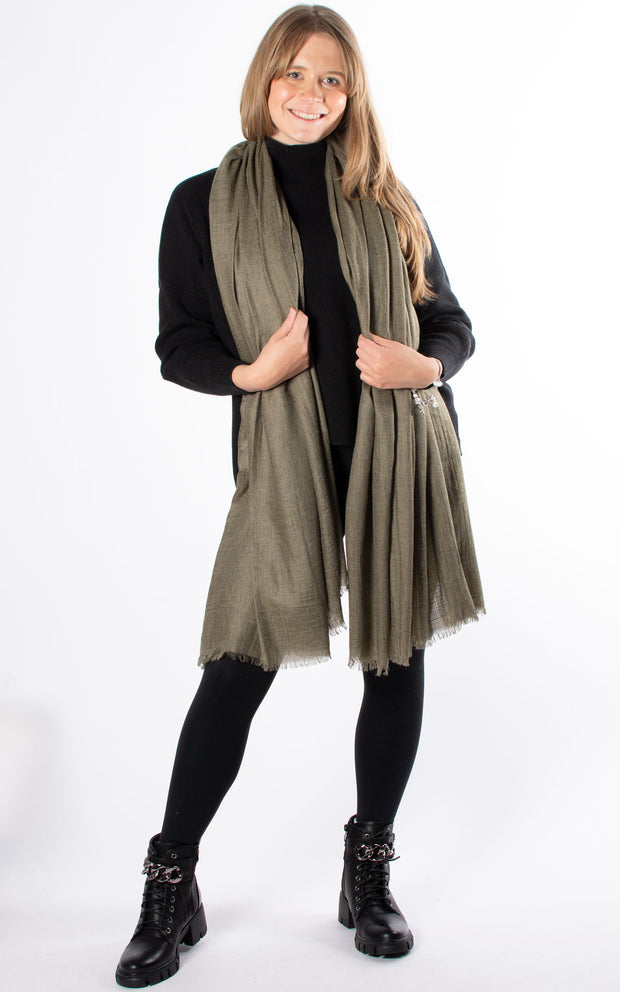 Oversized Pashmina Shawl Wrap Scarf - Olive Green