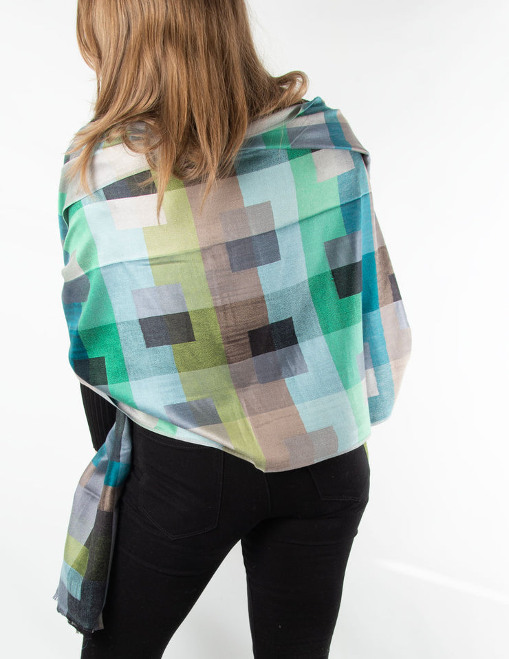 Patterned Pashmina Geometric Multicoloured Green