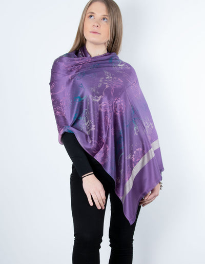 Purple Floral Print Pashmina