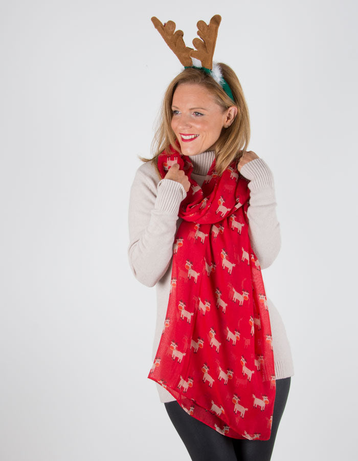 an image showing a Red Rudolph Christmas Scarf