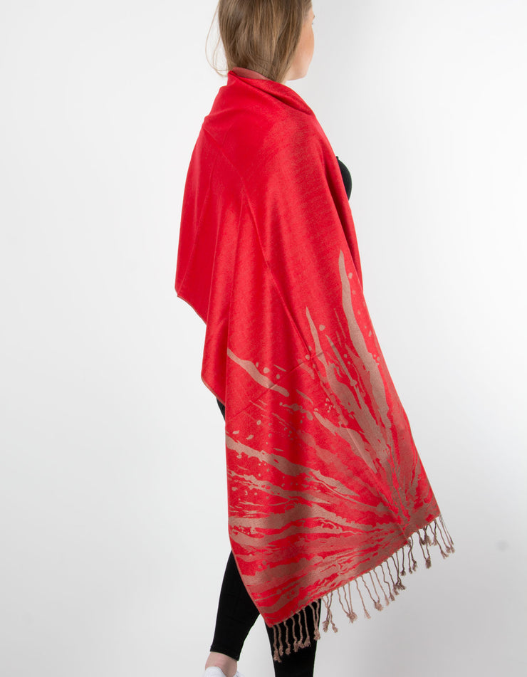 Red And Bronze Splash Patterned Pashmina