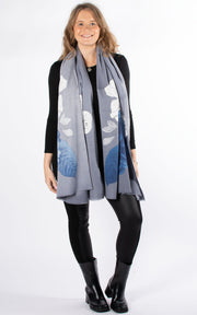 Scarf | Cashmere Mix Large Flowers | Blue
