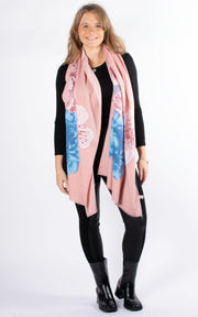 Scarf | Cashmere Mix Large Flowers | Pink