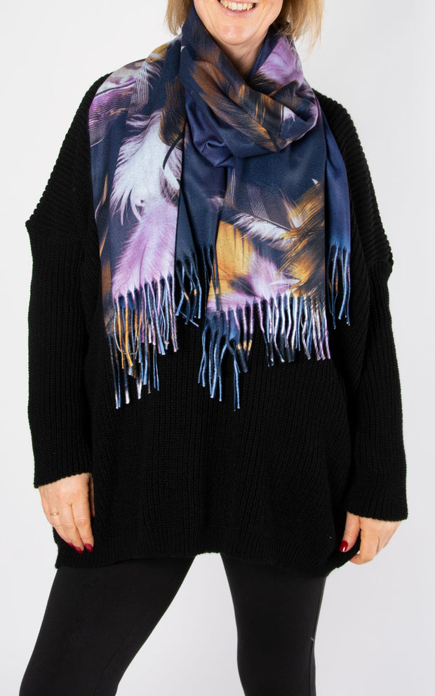 Scarf | Large Feather Print | Purple