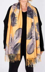 Scarf | Large Feather Print | Yellow