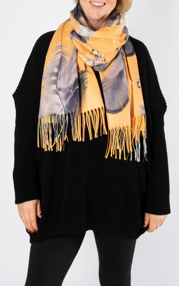 Scarf | Large Feather Print | Yellow