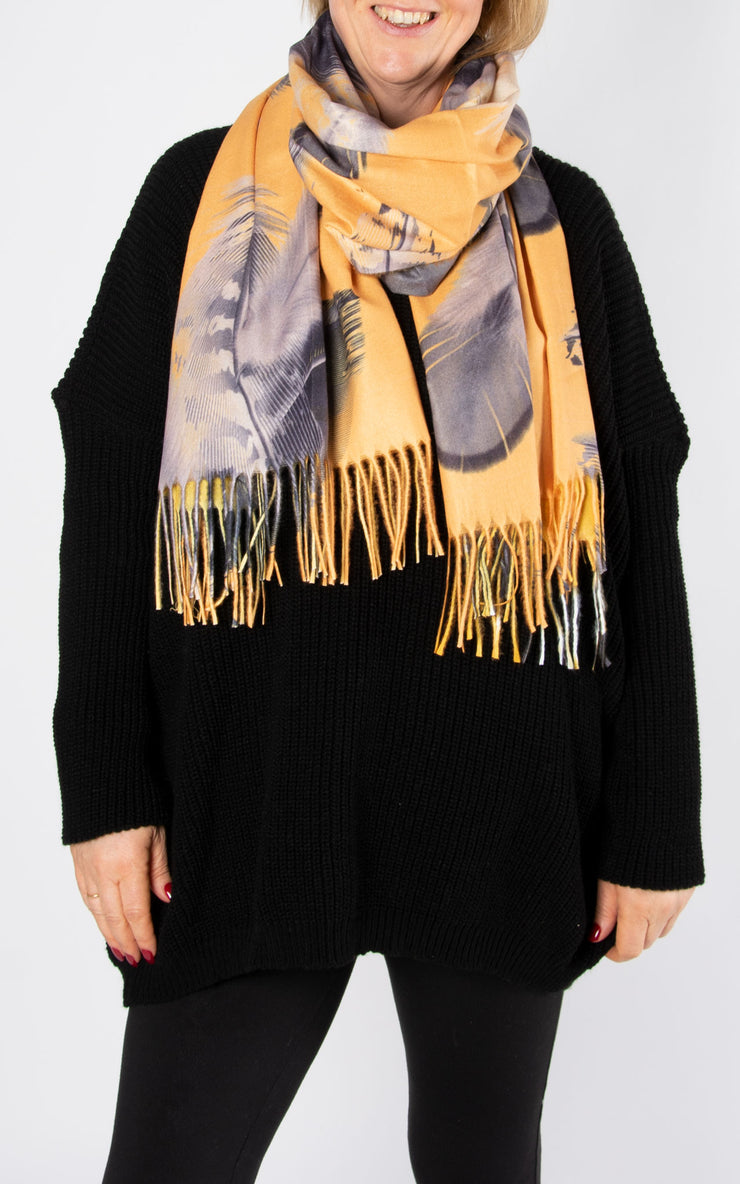 Scarf | Large Feather Print | Yellow