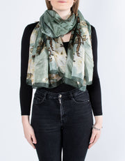 Sea Green Floral Branch Silk Scarf