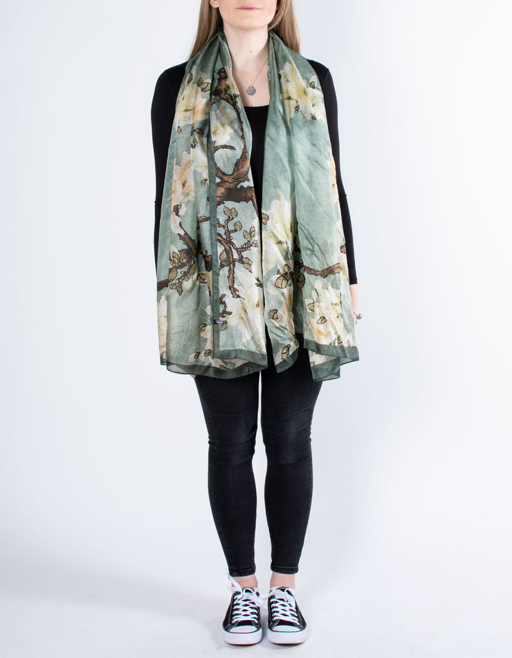 Sea Green Floral Branch Silk Scarf