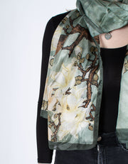 Sea Green Floral Branch Silk Scarf