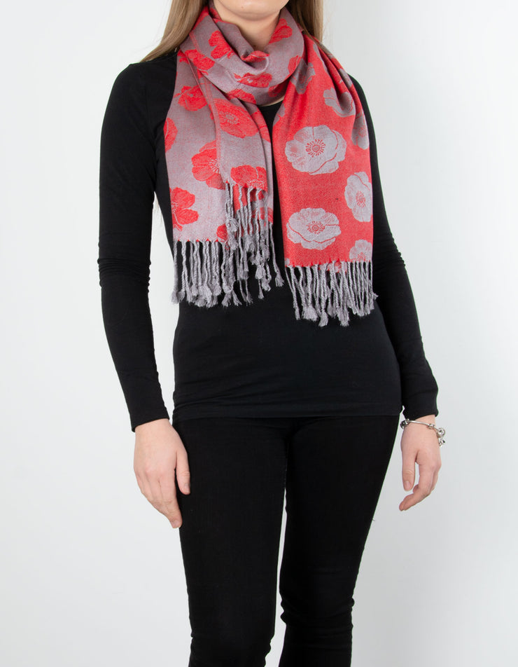 Silver Poppy Patterned Pashmina