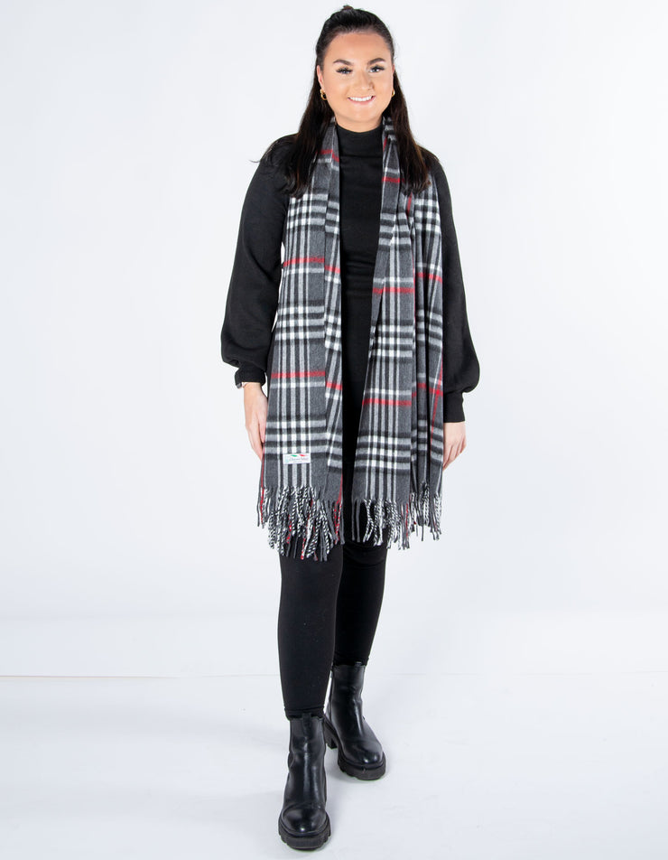 Tartan Blanket Scarf | Dark Grey & Red