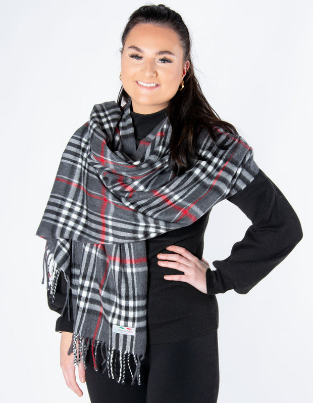 Tartan Blanket Scarf | Dark Grey & Red